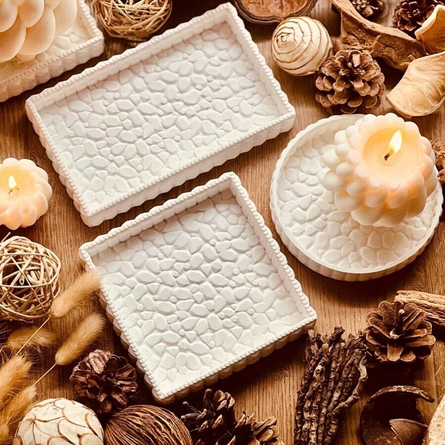 钻石皮革图案硅胶模具珠宝托盘,DIY 水晶树脂香薰石膏模具,圆形/方形/矩形储物托盘模具,钻石图案储物盒板树脂铸造模具 - 白色 - 查看 1