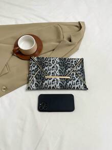 Women's Simple Leopard Print Fashion Clutch Bag - Grey - View 8
