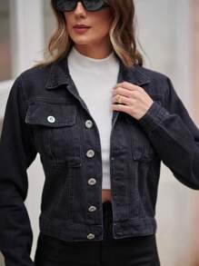 ACME MADE IN CHINA Women's Simple Beige Pink Purple Denim Jacket With Pocket Coats - 深灰色 - 查看 2