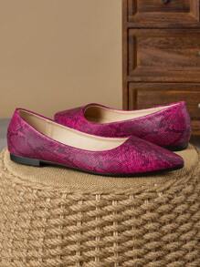 Women's Pointed Toe Slip-On Flat Shoes, Purple Python Texture, Casual, Outdoor, Daily Wear - Purple - View 3