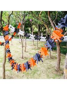 1 套万圣节南瓜挂花环，黑白黄鬼节场景装饰，南瓜蝙蝠海盗骷髅纸花环，适合主题派对和家居装饰秋季、圣诞节 - 彩色 - 查看 10