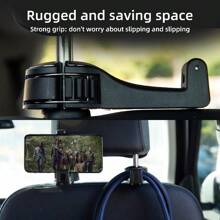 Car Seat Hooks For Purses And Bags With Phone Holder, Universal Car Headrest Storage Organizer Hanger Hook With Lock, 360° Rotation Headrest Hooks, 2 In 1 Car Headrest Hooks, 2 Pack, Silver