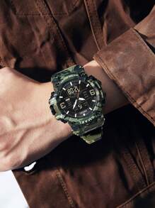SMAEL 50m Waterproof Camo Military Men Sport Watch, Dual Display, Big Dial, Shock Resistant, Luminous Dial, Multi-Functional Alarm, 12/24H - Army Green - View 3