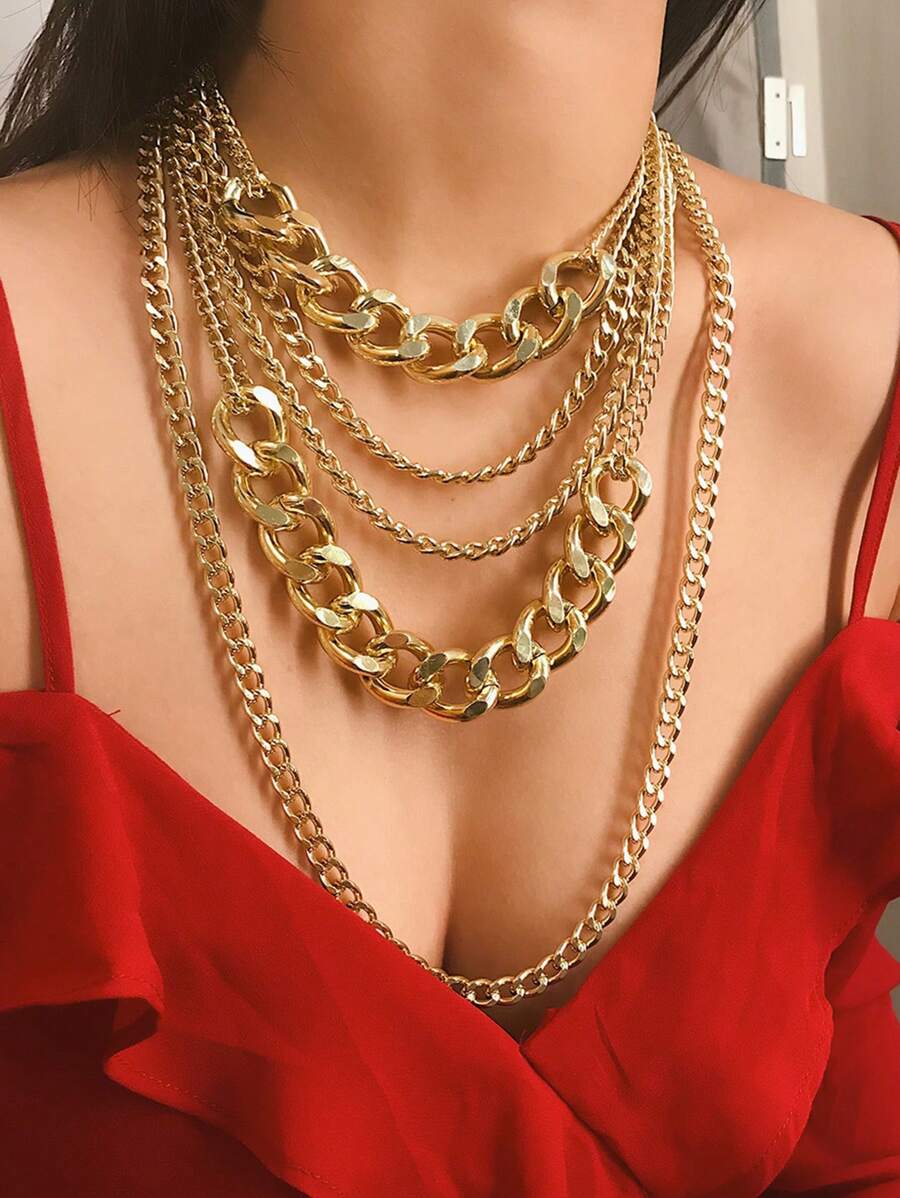 1 pieza Collar de cadena gruesa estilo punk hip hop multicapa exagerada para mujeres