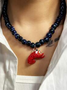 手工制作的海洋风格玻璃龙虾吊坠陶瓷珠项链女士节日派对珠宝