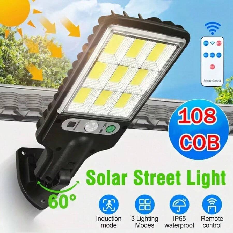 1/2/4pcs Outdoor Solar Waterproof Street Light, 108 COB Solar Wall Light, 3 Lighting Modes, Durable And Easy To Install, Commonly Used For Garden, Terrace, And Corridor Lighting - Multicolor - View 1