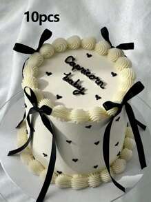 10Pcs DIY Ribbon Bow Cake Decorations Black Silk Cake Skirt Bow Design Cake Decoration Graduation Cake Toppers To Decorate Your Cakes For Festival Gift Wrapping Party Decoration Birthday Party Table Decoration - Multicolor - View 10