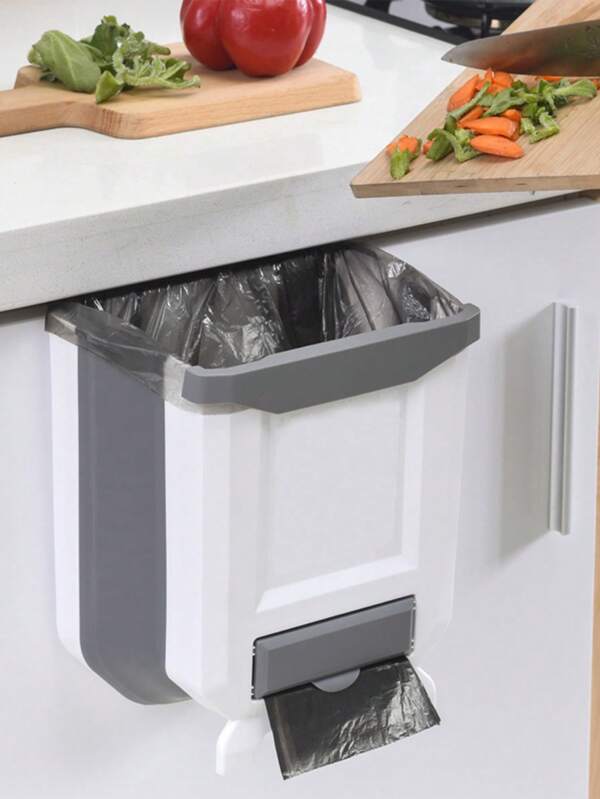 1 pieza Cubo de basura plegable montado en la pared, cubo de basura de color aleatorio colgado en la puerta del gabinete, para uso doméstico, cocina, baño, hogar, proveedores del hogar