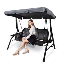 Lechay Outdoor Patio Swing Chair Canopy Replacement, 3 Seater Porch Swing Seat Canopy Cover, Waterproof And Windproof, Garden Furniture Covers (Grey, Large) - Black - View 1