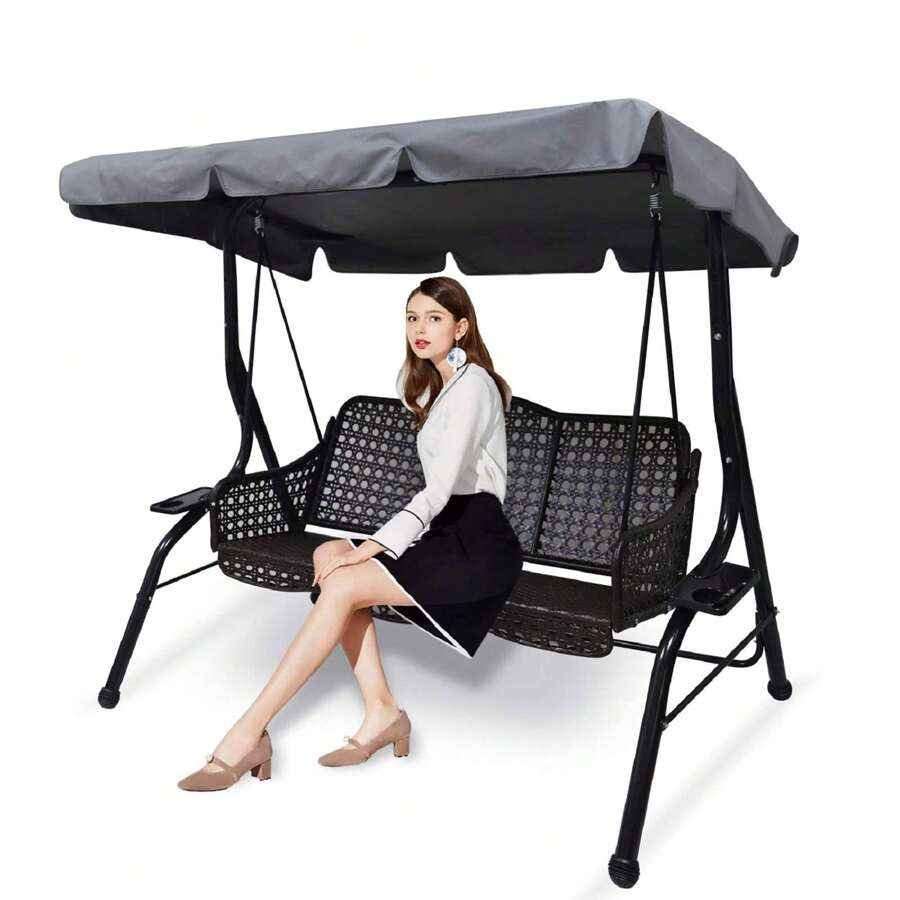 Lechay Outdoor Patio Swing Chair Canopy Replacement, 3 Seater Porch Swing Seat Canopy Cover, Waterproof And Windproof, Garden Furniture Covers (Grey, Large) - Black - View 1