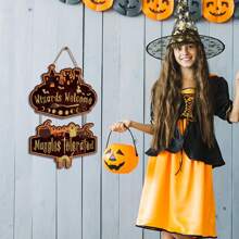 Señal "Bienvenidos magos, tolerados los muggles" para decoración de habitación de niños, divertida señal de bienvenida para porche delantero, decoraciones de puerta para fiesta de Halloween, letrero de madera, suministros para fiesta de magos y brujas colgantes