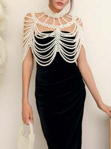 DEKUNER 1Pc New Style Noble Atmosphere Ladies Beaded Blouse Elegant Banquet Wedding Pearl Shawl Superior Sense Of Women's Jewellery Clothing