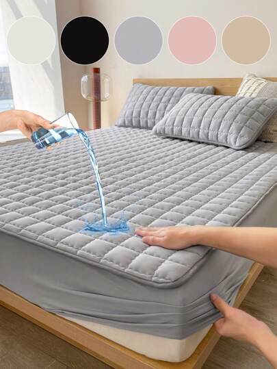 1pc Water Resistant Fitted Sheet, Bedding, Bed Sheet, Soft And Breathable Mattress Cover, Skin-Friendly Bed Cover, Solid Color Mattress Protector, Mattress Protector Bedspread, Curved Grid Design Bed Sheet, Dustproof Non-Slip, For All Season, For Single/Twin/Full/King/Queen Bed Sizes, Machine Washable