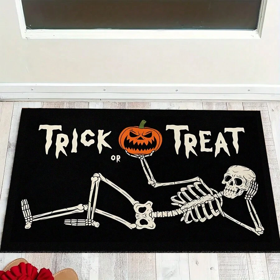 1 件装骷髅印花防滑厨房垫，花卉图案防滑地毯，适用于节日派对装饰，速干地毯，适用于厨房、走廊、浴室、洗衣房、万圣节装饰、家居装饰万圣节派对 - 彩色 - 查看 1