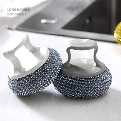 1/3pcs Removable Stainless Steel Wire Ball Cleaning Brush, Non-Shedding, Non-Sticking, Non-Damaging Scrubber For Dishwashing And Kitchen Cleaning, Handy And Clean Kitchen Tool, Suitable For Dish, Oil And Bathroom Cleaning, Dish Brush, Pot Brush, Pot Cleaning Ball Brush, Non-Stick Pan Cleaning Brush, User-Friendly Design With Handle, New Steel Ball Brush, Pot Brush, Kitchen Utensils