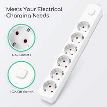 Aigostar Regleta Enchufes, Alargador Enchufe de 6 Enchufes con Interruptor, Cable de 5 Metros, Blanco - Enchufe EU Tipo F(220-240V) - Ver 2