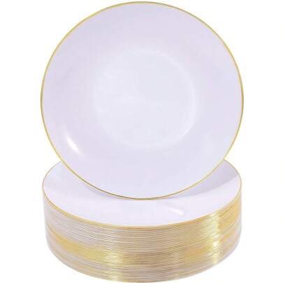 20pcs Gold Salad/Dessert Plates - White & Gold Plates, Suitable For Weddings And Parties,Kitchen,Christmas Gift