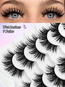 Asiteo 7 Pairs Charming Cartoon False Eyelashes - Wet Makeup Effect Cosplay Spiky Faux Mink Lashes, Reusable, Doll Eye Makeup, Thick & Curly, Suitable For Cosplay And Fashion Enthusiasts - 尖尾漫畫款 - 查看 1