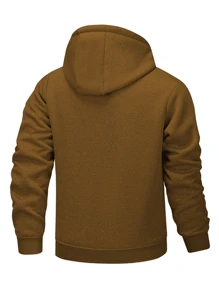 男士长袖加厚抓绒拉链连帽休闲针织外套，秋冬款，1件