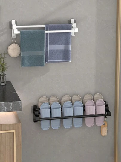 1 件免打孔毛巾架浴室毛巾杆卫生间毛巾架粘胶浴巾架酒店卫生间拖鞋架家居浴室装饰浴室收纳秋季装饰返校