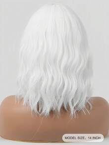 Unique And Exaggerated Short Curly Hair Wig With Bangs In Pure White Color, 14-Inch Synthetic Heat-Resistant Fiber, Perfect For Halloween, Parties, And Events. - White - View 8