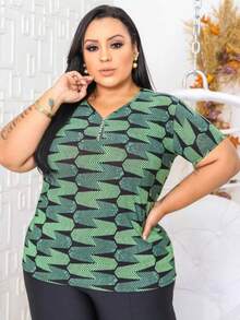 Plus Size Shirt Women's Fashion Blouse Liganete Cold Mesh Various Prints - Nhiều màu - Xem 4