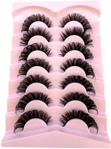 7 Pairs/Pack DD Curl Russian Lashes Voluminous Fake Eyelashes Thick Curly Fluffy Volume False Eyelashes Artificial 3D Mink Lashes Cat-Eye Look Wispy 8D Volume Fake Eyelash Strips Eye Lifting Look Extension Full Eyelash Strip For Beauty Makeup - 黑色 - 查看 7