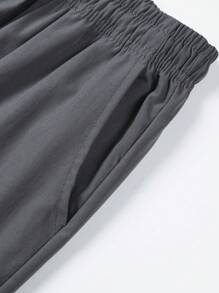 3pcs Tween Boy Casual Drawstring Waist Cargo Pants, Spring/Summer - Grey - View 3