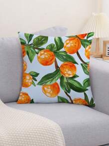 1pc Lemon Pattern Pillowcase Without Filler, Simple Style Printed Velvet Fabric Cushion Cover Suitable For Sofa, Bedroom Home Decor - Multicolor - View 6
