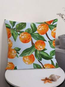 1pc Lemon Pattern Pillowcase Without Filler, Simple Style Printed Velvet Fabric Cushion Cover Suitable For Sofa, Bedroom Home Decor - Multicolor - View 8