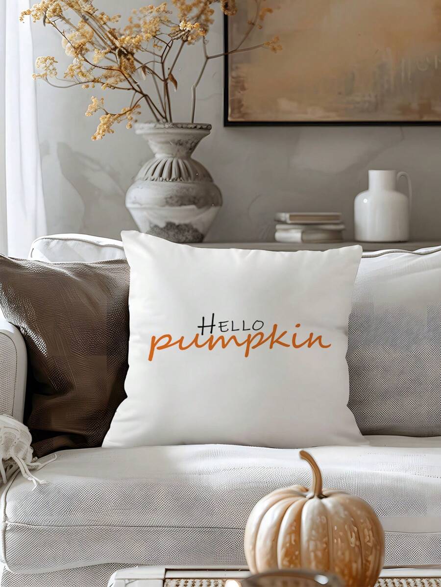 1 件南瓜字母设计柔软装饰抱枕套（不含枕芯），适用于卧室、客厅、沙发、派对装饰