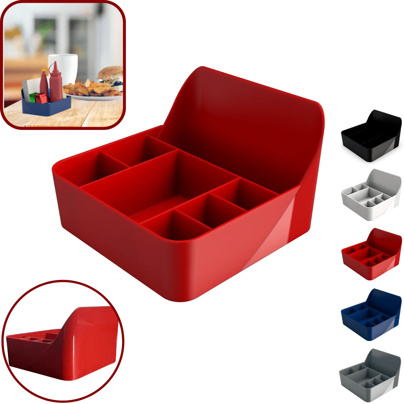 Kit 12 Napkin Holder Sachet Cruet Table Counter Countertop Organizer Multipurpose Holder With Dividers - 紅色 - 查看 1