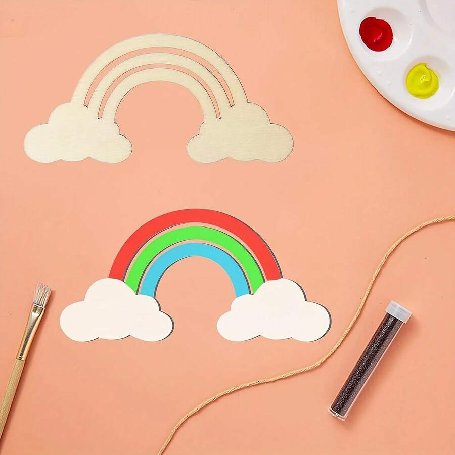 20 piezas Nubes de madera sin terminar, decoración con tema de arcoíris y espacio, adecuado para boda, cumpleaños y fiesta cósmica - Multicolor - Ver 1