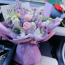 58*58厘米双色防水花卉包装纸，20张/包，返校情人节 - 丁香紫+裸粉 - 查看 5