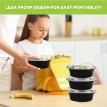 50pcs Disposable Food Containers/Reusable Meal Prep Containers, Microwave Safe Food Storage Containers, 28oz Round Disposable Plastic Bento Lunch Boxes With Lids | For Food Preparation, Enjoy Anytime Anywhere | Disposable Lunch Boxes, Plastic Containers - Stackable, Freezer & Dishwasher Safe, Round Black Plastic Bowls, Suitable For Packing Fruits/Veggies/Food - Perfect For Outdoor Picnic/Camping/Team Building/Party , For Halloween Or Christmas Party