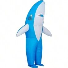 成人充气鲨鱼服装，夏季圣诞节充气全身服装万圣节鲨鱼动物服装 - 彩色 - 查看 7