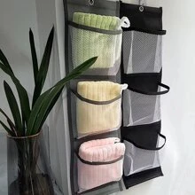网状淋浴架，带 3 个口袋的悬挂式浴室储物收纳袋，适用于宿舍、房车、毛巾、袜子、内衣、小物品（黑灰色）返校学校储物袋大学收纳袋 - 彩色 - 查看 3