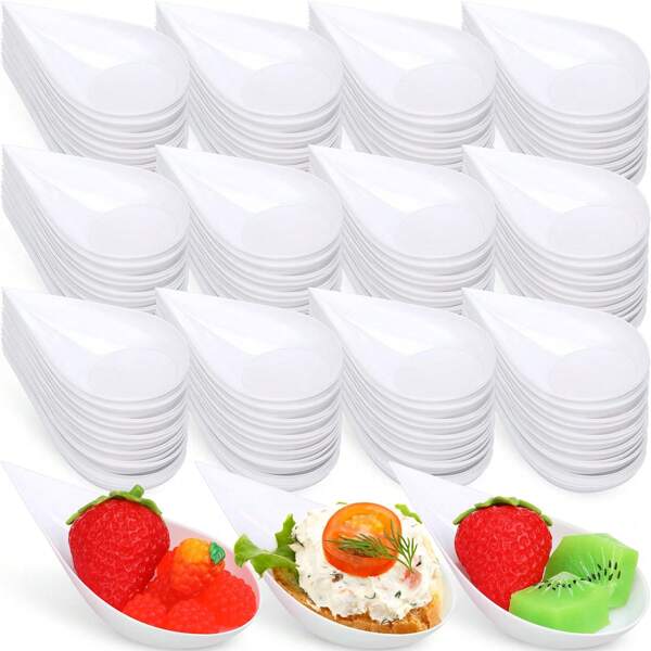 50pcs Mini Reusable Tear Drop Appetizer Plates, Small Dining Dessert Tasting Cups, Sturdy Asian Soup Pot Set, Kitchen Supplies,Kitchen,Christmas Gift