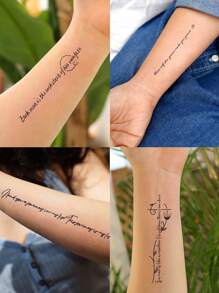 10 件/套励志英文名言临时纹身，身体手臂手腕胸部防水纹身，持久 7-15 天 - 黑色 - 查看 5