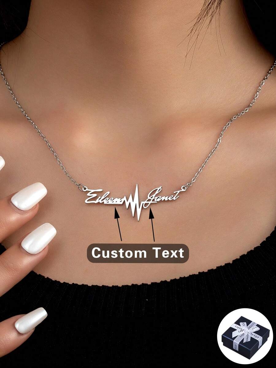 Dây chuyền tên nhịp tim cá nhân hóa cho cặp đôi, dây chuyền xích vai tùy chỉnh bằng thép không gỉ màu vàng 2 tên Quà tặng trang sức cho cặp đôi, vợ, trang sức bãi biển, kỷ niệm, giáng sinh, halloween, ngày của mẹ Quà tặng cao cấp - Bạc - Xem 1