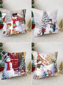 1 件 45*45 厘米圣诞亲肤桃皮方形靠垫套，雪人风格柔软枕套枕套适用于圣诞派对居家房间沙发椅子装饰圣诞节装饰品，不含枕芯，圣诞节 - 彩色 - 查看 12