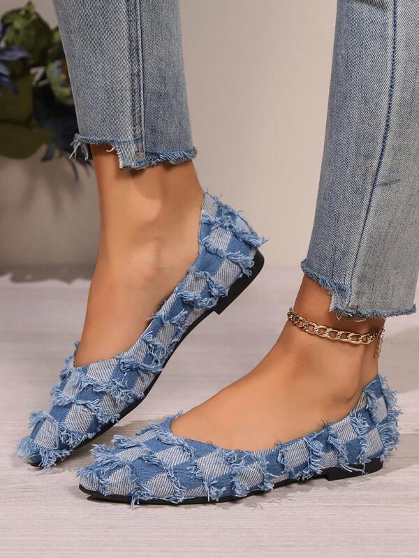 Fashionable Pointed Toe Flat Mule Shoes, Women Casual Slip-On Flats, Tassel Decoration Breathable Mesh Soft Bottom Ladies Shoes, Suitable For Spring, Summer And Autumn