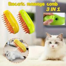 1 pieza Cepillo de masaje con rociador para acicalamiento de mascotas, herramienta eléctrica para reducir el desprendimiento de pelo para gatos y perros