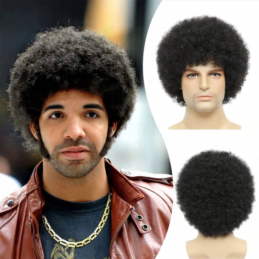 Fluffy Afro Kinkly Curly Wigs Short Synthetic Wig For Men Natural Black