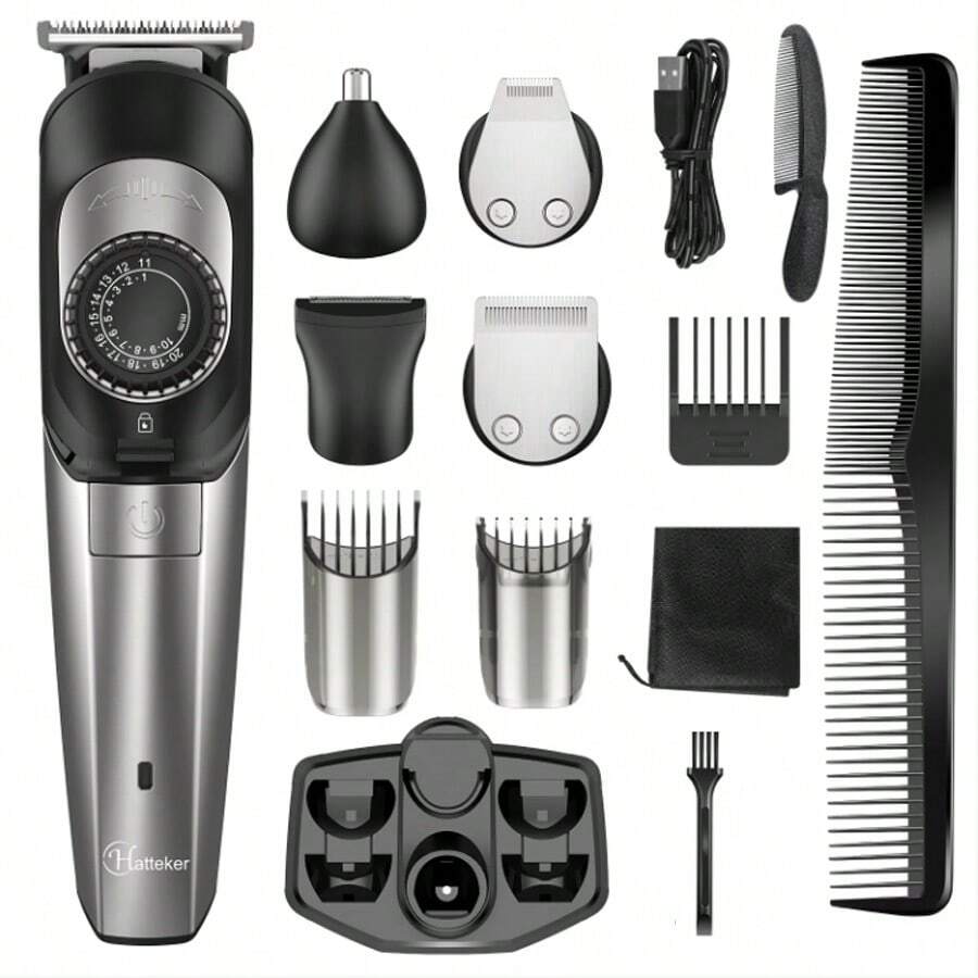 Cortapelos Multifuncional 5 en 1 para Hombres - Recortadora de Barba, Cuerpo, Bigote y Nariz, Kit Recargable por USB, con Pantalla de Precisión Ajustable y Cuchillas Autoafilables - Negro - Ver 1