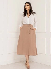 Viscolinho Midi Skirt With New Lining - Dark Grey - View 1