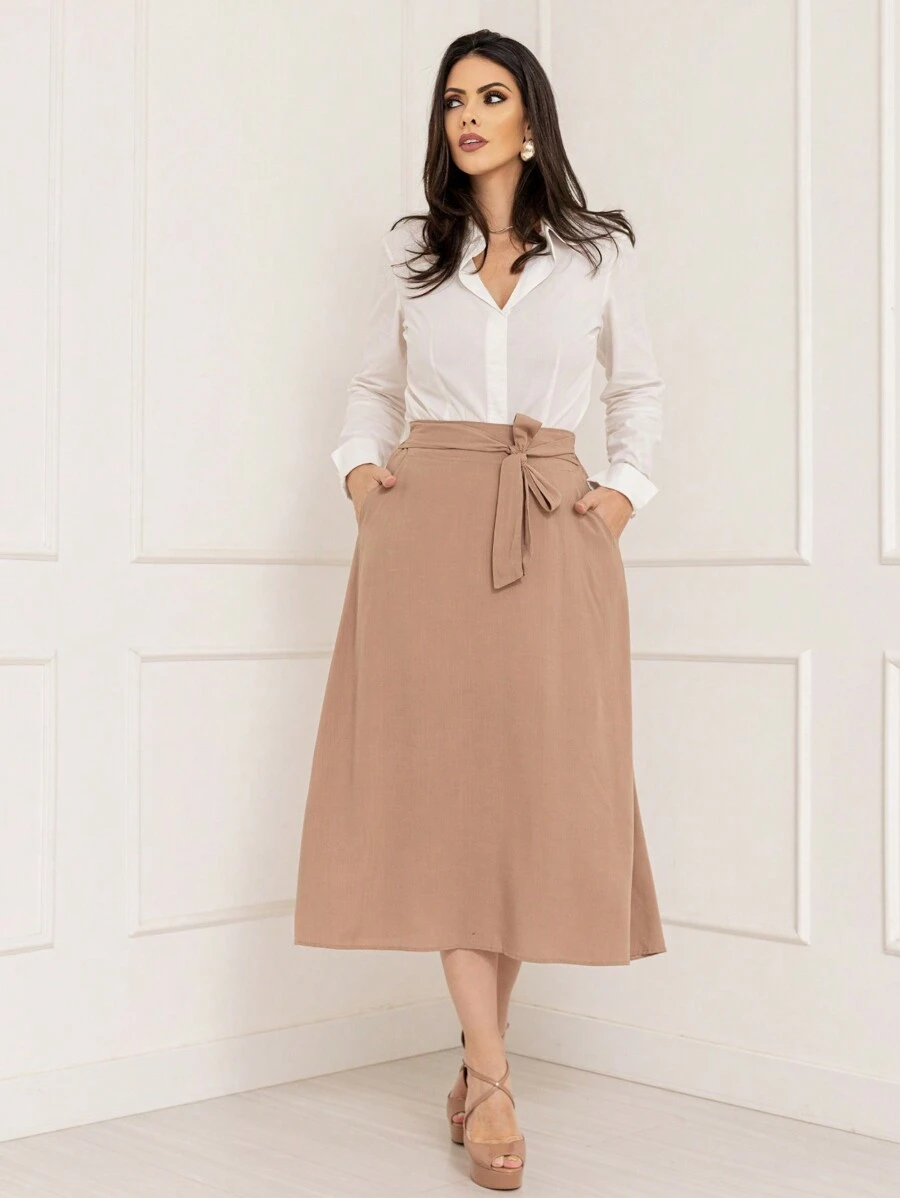 Viscolinho Midi Skirt With New Lining - Dark Grey - View 1