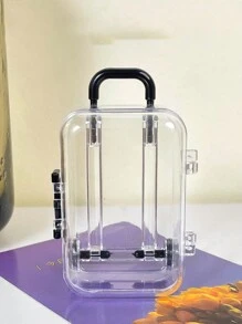 Caja de almacenamiento de plástico transparente mini con ruedas retráctiles - Joyería, bocadillos, cajas de regalo para bodas/fiestas de cumpleaños, contenedor de dulces para equipaje de viaje Cosméticos, útiles escolares, organizador de bolsa, artículos para la habitación - transparente - Ver 2