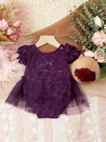 2 件新生儿蕾丝蝴蝶结连体衣，带头带，摄影道具，婴儿洗澡复活节礼物，适合女孩/男孩 - 彩色 - 查看 8