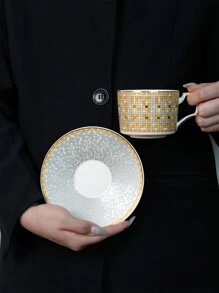 1 套中世纪建筑陶瓷杯碟，情人节的完美礼物，豪华骨瓷咖啡杯碟套装，适合下午茶时间，是伴侣学校用品返校的理想礼物 - 彩色 - 查看 2